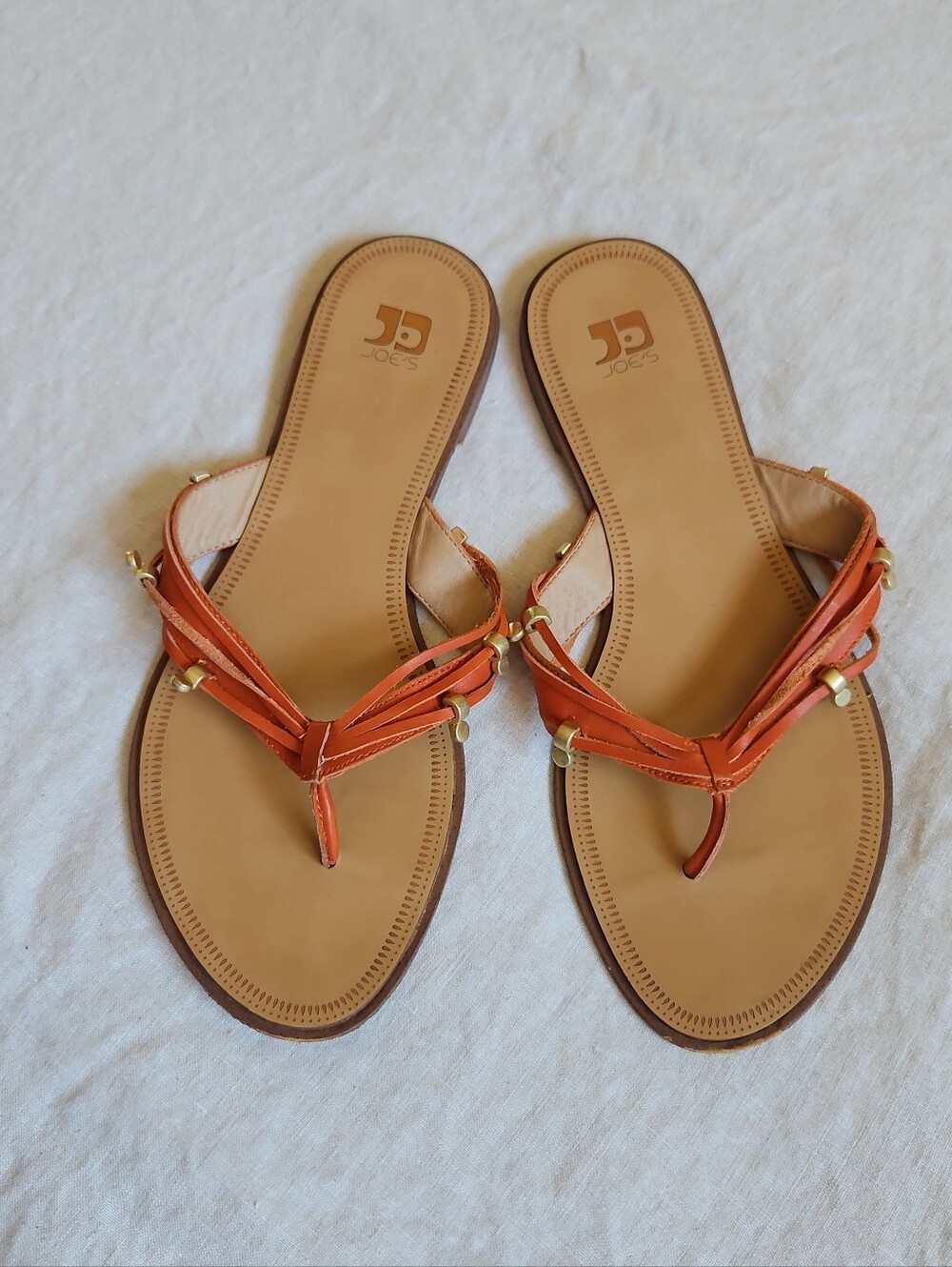 Joe's Orange Strappy Leather Flip-Flops Thong Sandals Size 7